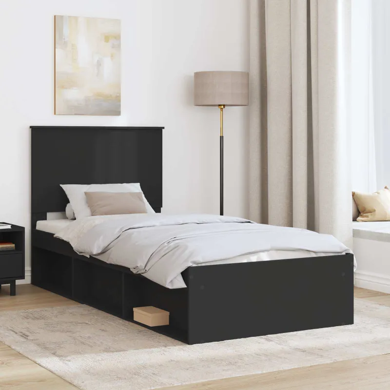 Lovos rėmas Juoda 90 x 190 cm Kietos pušies mediena