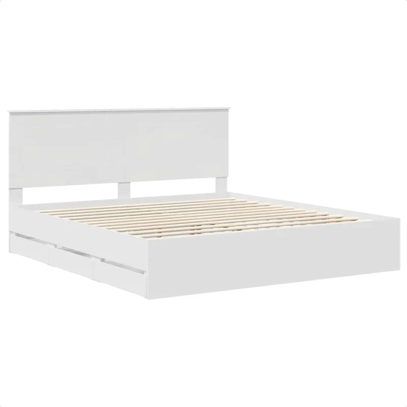 Lovos rėmas su stalčių Balta 200 x 200 cm Inžinerinė mediena
