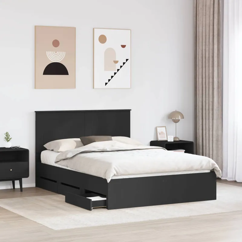 Lovos rėmas su stalčių Juoda 140 x 190 cm Inžinerinė mediena