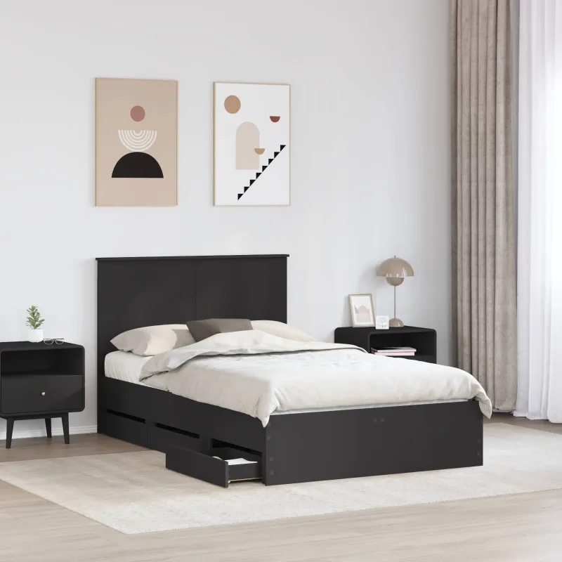 Lovos rėmas su stalčių Juoda 120 x 190 cm Inžinerinė mediena