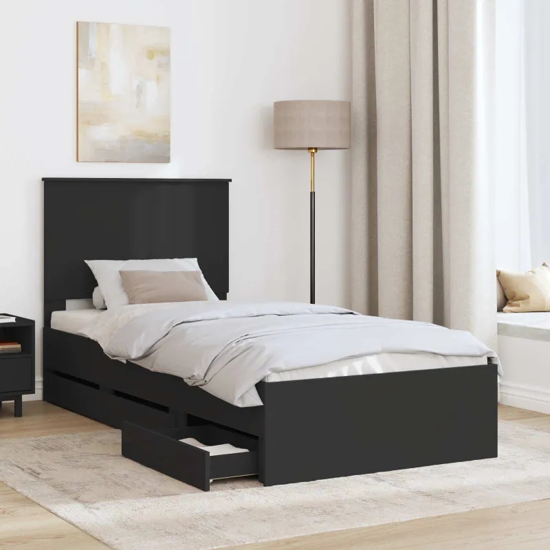 Lovos rėmas su stalčių Juoda 90 x 190 cm Inžinerinė mediena