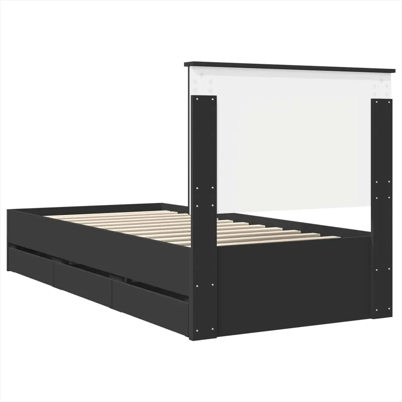 Lovos rėmas su stalčių Juoda 90 x 200 cm Inžinerinė mediena