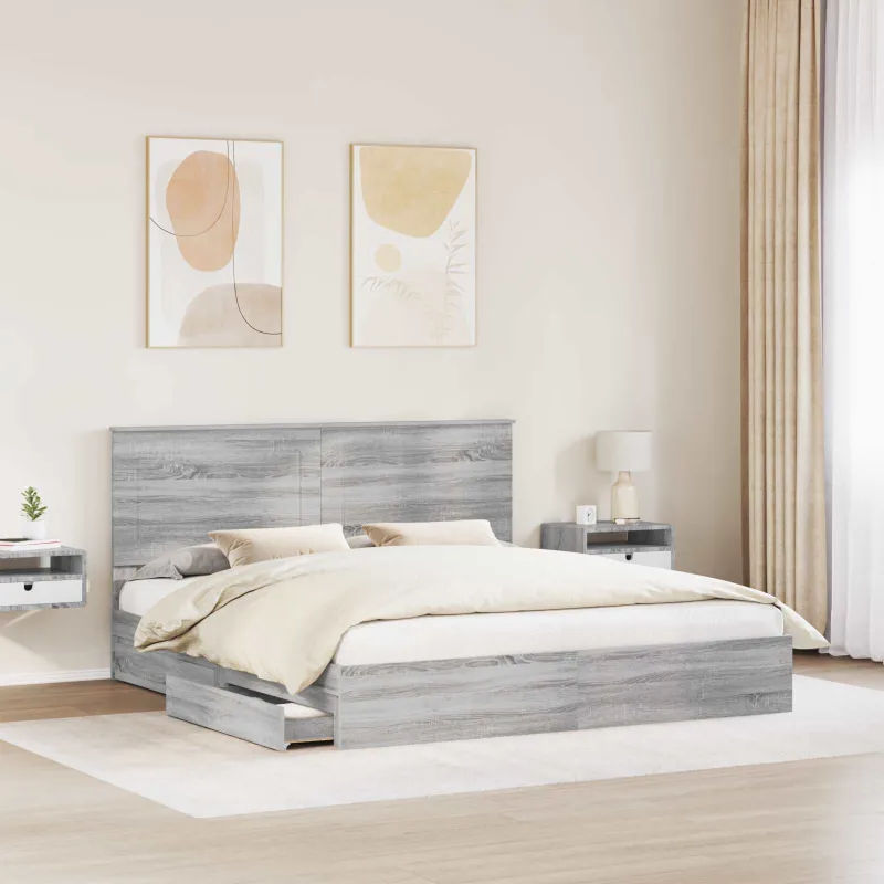 Saugos lova Pilkas Sonoma 200 x 200 cm Apdirbta mediena