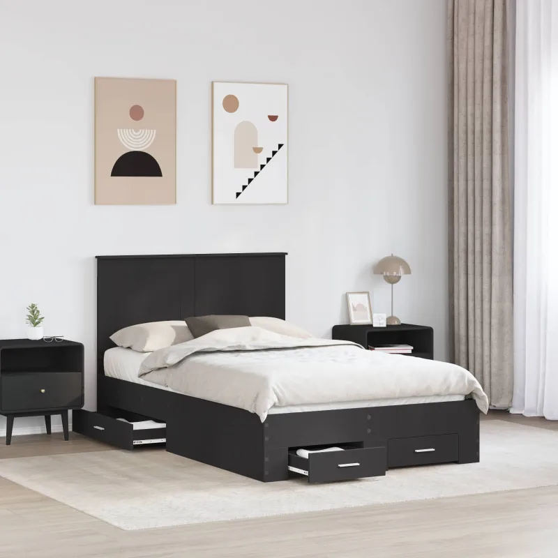 Lovos rėmas su galvūgalio Juoda 135 x 190 cm Apdirbta mediena