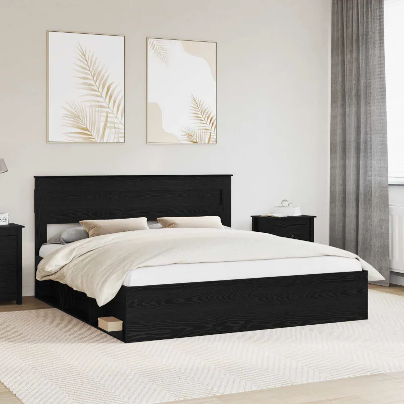 Lovos rėmas Juoda 200 x 200 cm Kietos pušies mediena