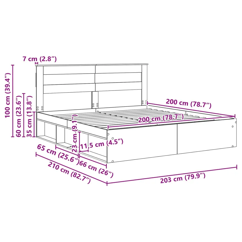 Lovos rėmas Sonoma 200 x 200 cm Kietos pušies mediena