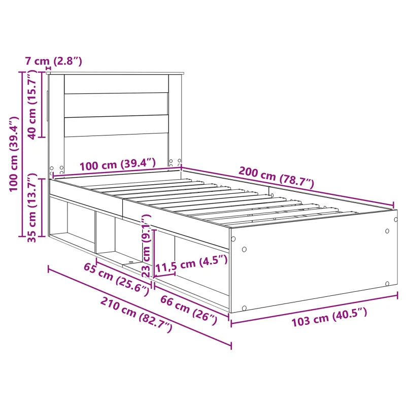 Lovos rėmas Juoda 100 x 200 cm Kietos pušies mediena