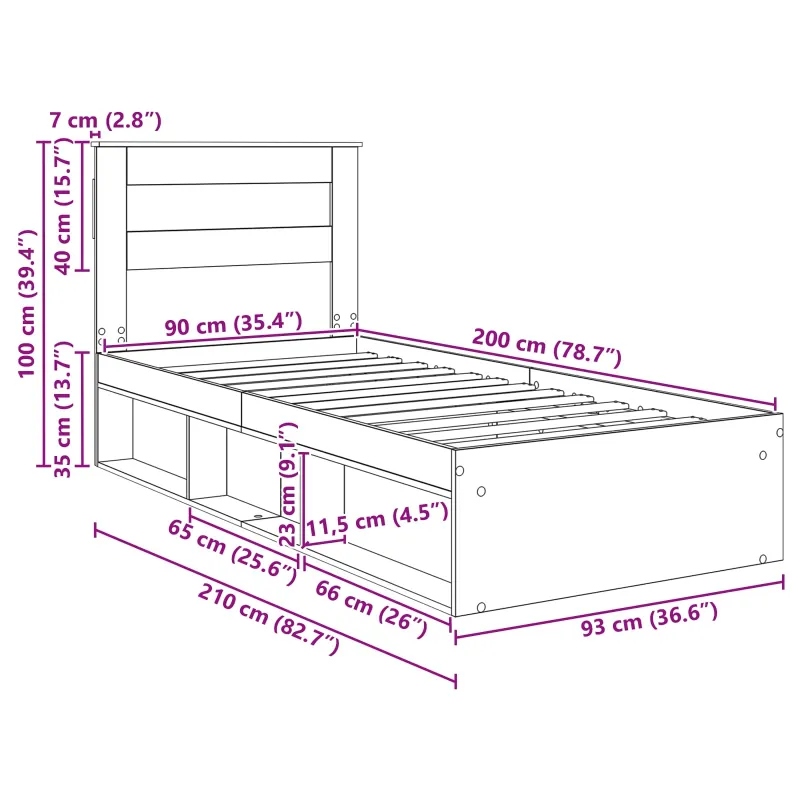 Lovos rėmas Rūkyta ąžuolas 90 x 200 cm Kietos pušies mediena