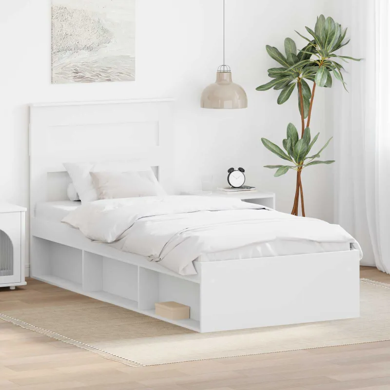 Lovos rėmas su saugykla Balta 75 x 190 cm Kietos pušies mediena