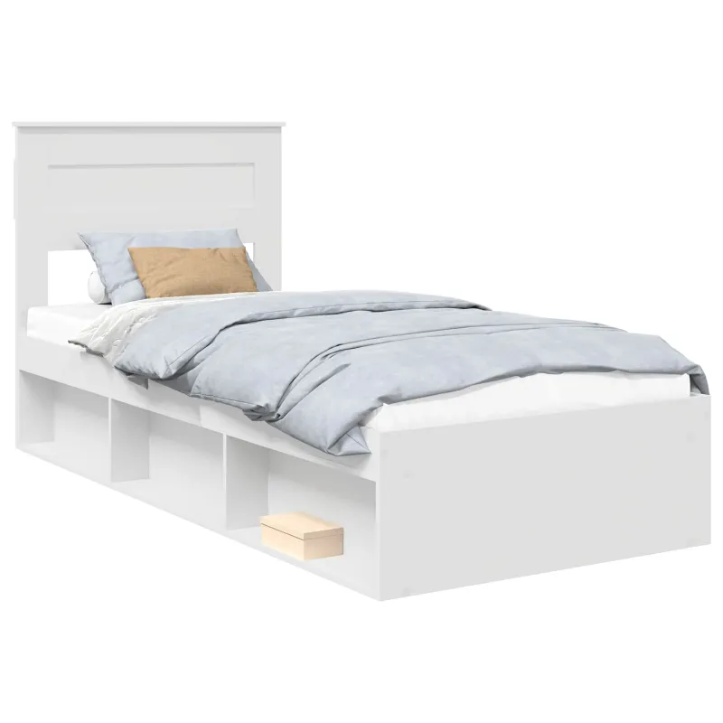 Lovos rėmas su saugykla Balta 75 x 190 cm Kietos pušies mediena