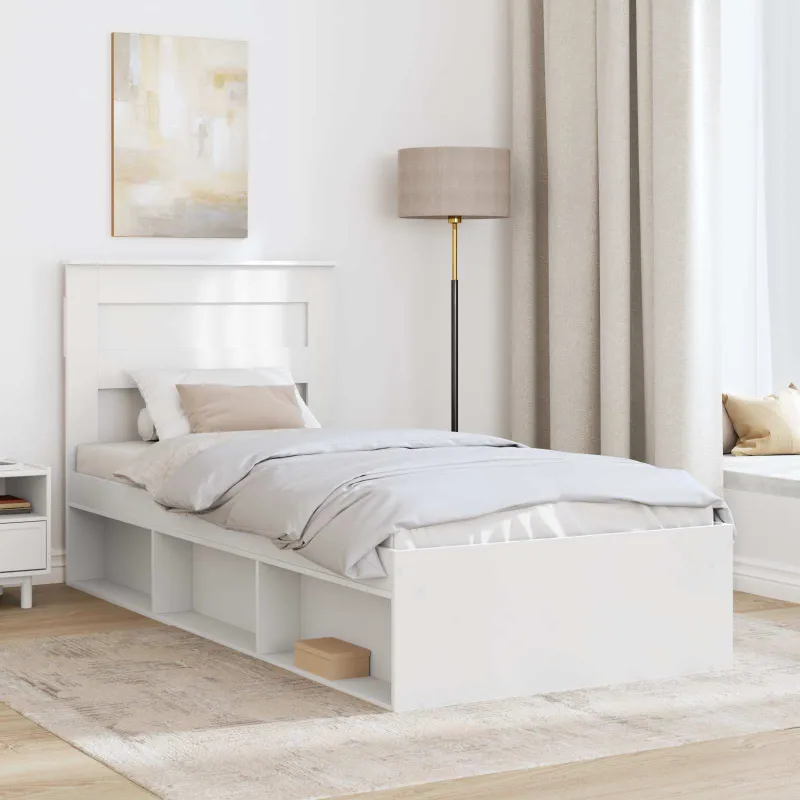 Lovos rėmas su saugykla Balta 75 x 190 cm Kietos pušies mediena