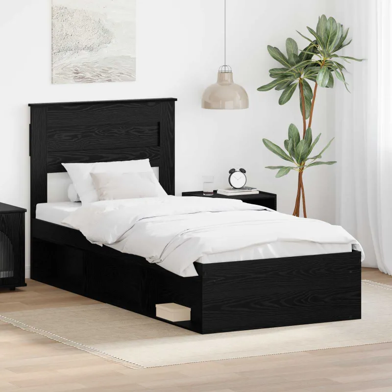 Lovos rėmas su saugykla Juoda 75 x 190 cm Kietos pušies mediena