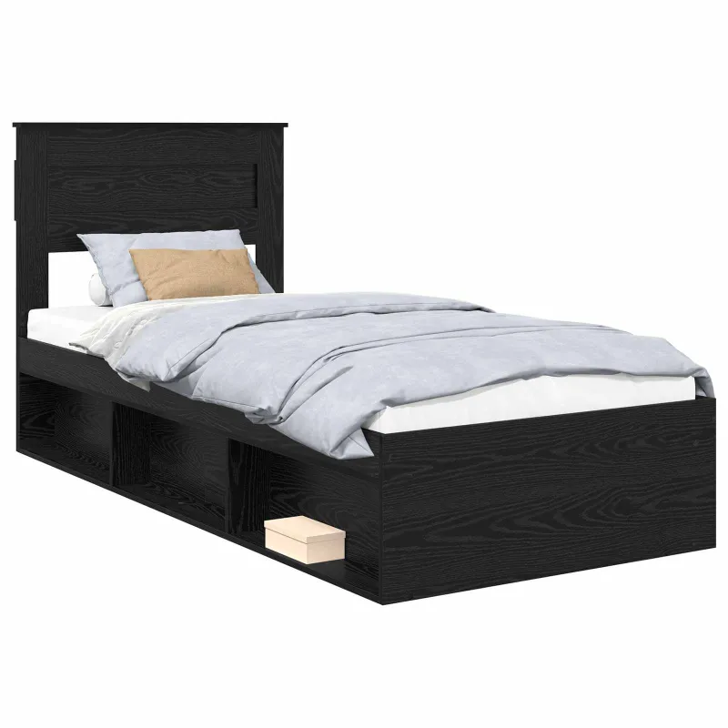 Lovos rėmas su saugykla Juoda 75 x 190 cm Kietos pušies mediena