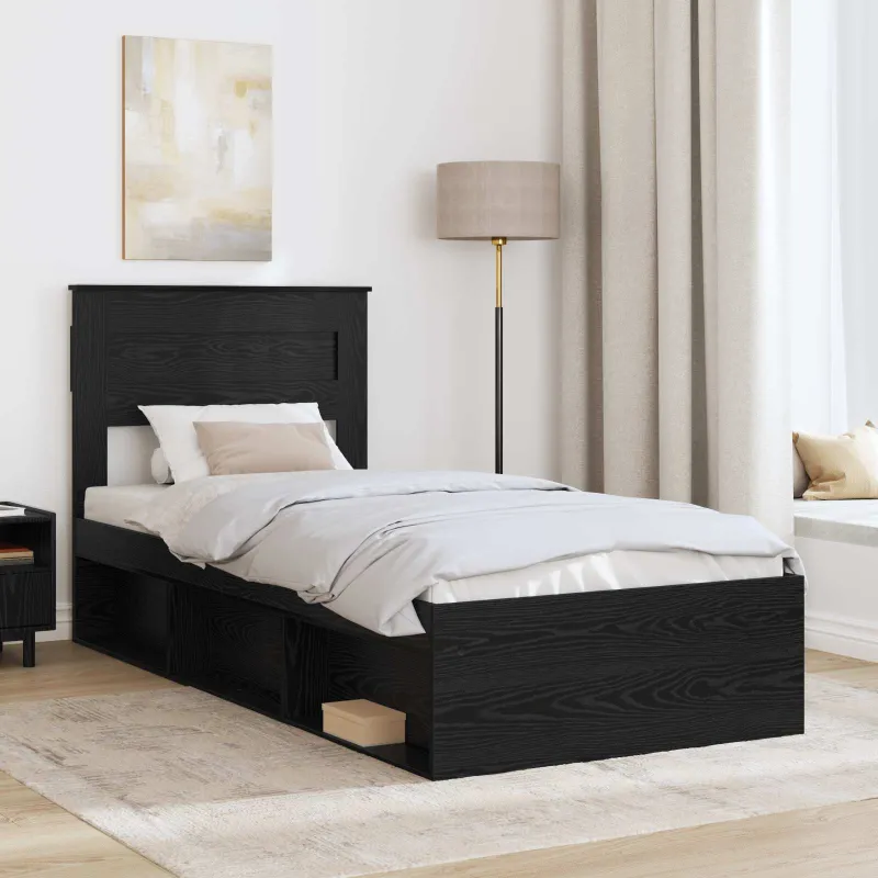 Lovos rėmas su saugykla Juoda 75 x 190 cm Kietos pušies mediena