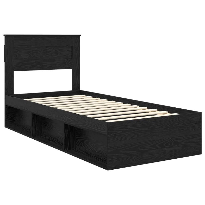 Lovos rėmas su saugykla Juoda 75 x 190 cm Kietos pušies mediena