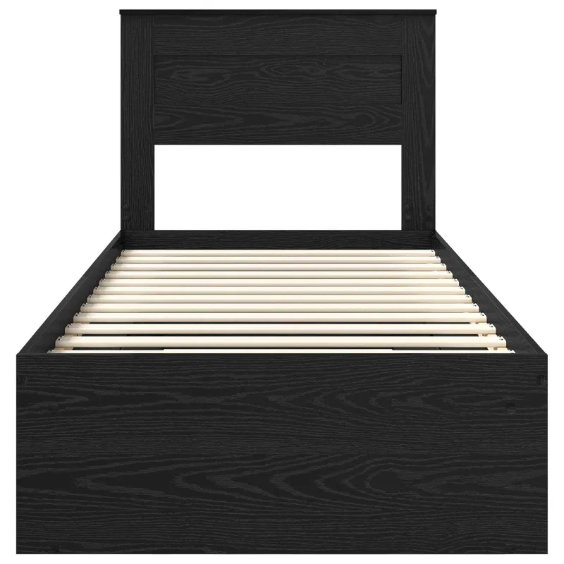 Lovos rėmas su saugykla Juoda 75 x 190 cm Kietos pušies mediena