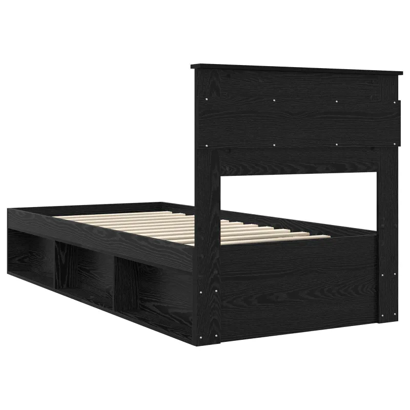 Lovos rėmas su saugykla Juoda 75 x 190 cm Kietos pušies mediena