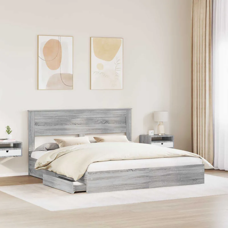 Saugos lova Pilkas Sonoma 200 x 200 cm Apdirbta mediena