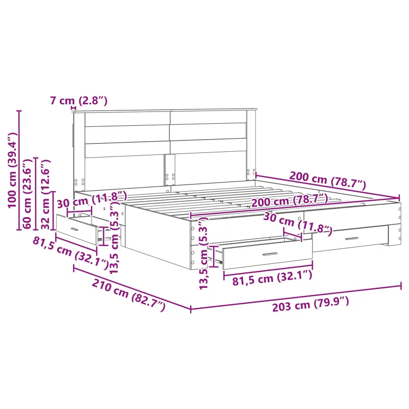 Lovos rėmas Betono pilka 200 x 200 cm Apdirbta mediena