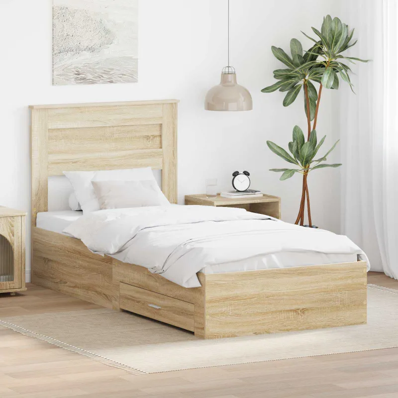 Lovos rėmas su stalčių Sonamos ąžuolo ir sidabro 75 x 190 cm