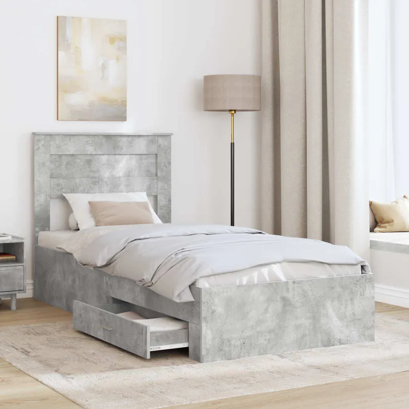 Lovos rėmas su stalčių Betono pilko ir sidabro 75 x 190 cm