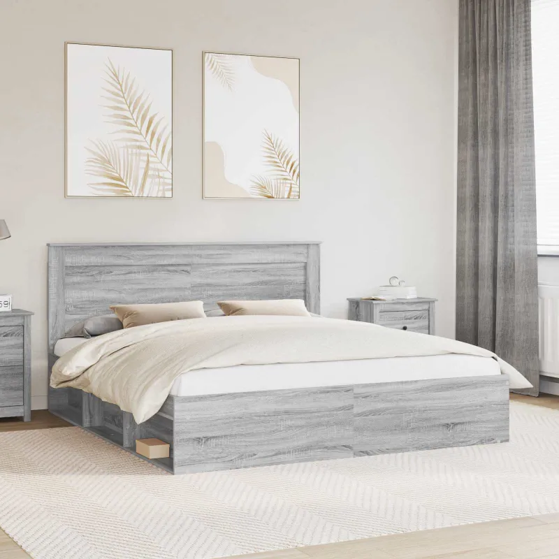 Lovos rėmas Pilkas Sonoma 200 x 200 cm Kietos pušies mediena