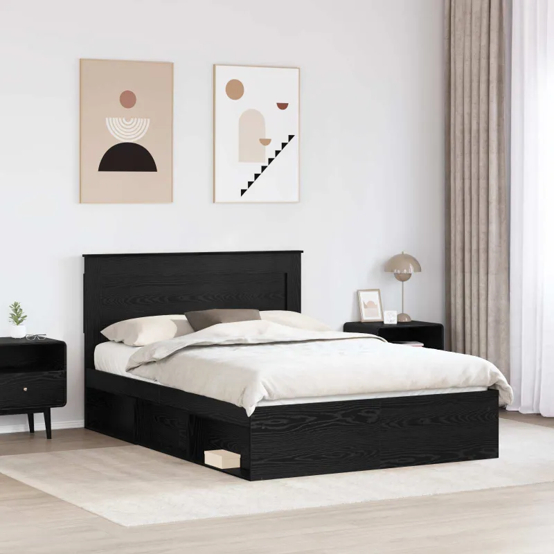 Lovos rėmas Juoda 140 x 190 cm Kietos pušies mediena