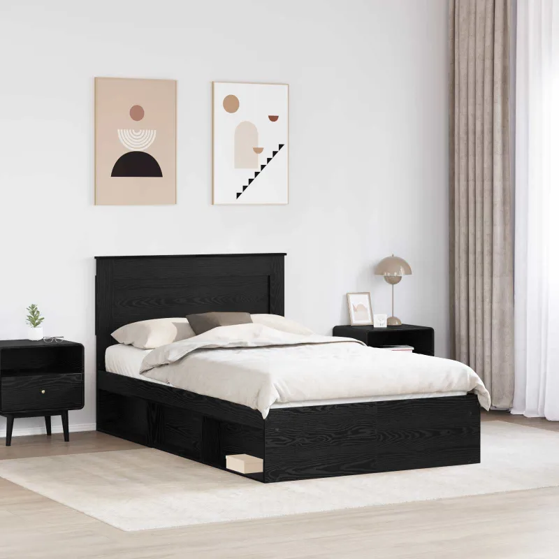 Lovos rėmas su stalčių Juoda 135 x 190 cm Kietos pušies mediena