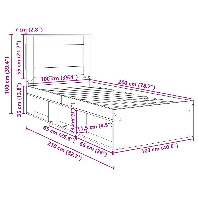Lovos rėmas Pilkas Sonoma 100 x 200 cm Kietos pušies mediena