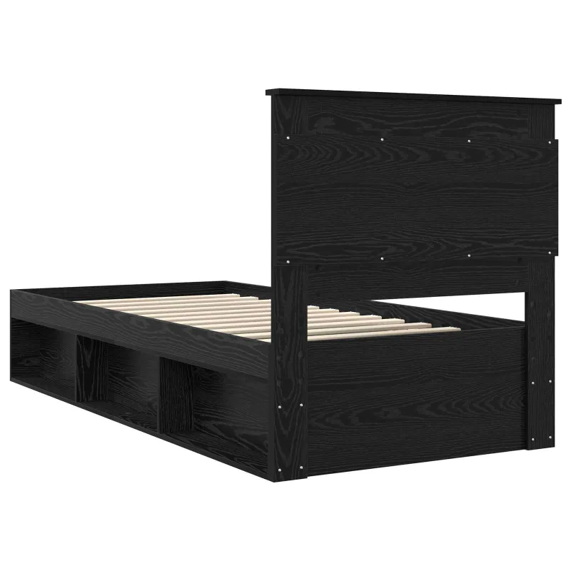 Lovos rėmas su stalčių Juoda 90 x 190 cm Kietos pušies mediena