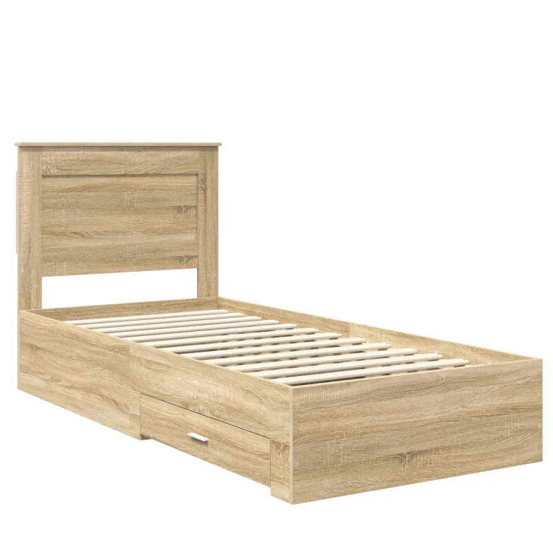 Lovos rėmas su stalčių Sonamos ąžuolo ir sidabro 75 x 190 cm