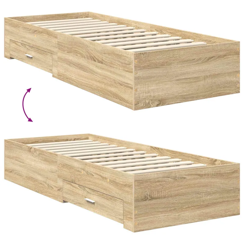 Lovos rėmas su stalčių Sonamos ąžuolo ir sidabro 75 x 190 cm
