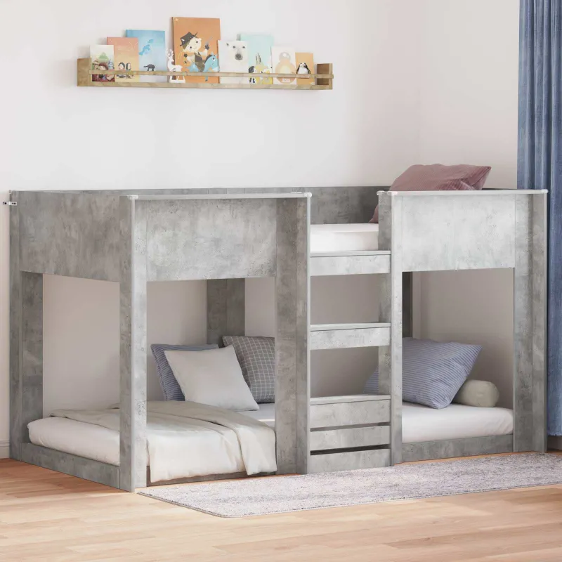 Vaikų dvigulė lova Betono pilka 90 x 200 cm Apdirbta mediena