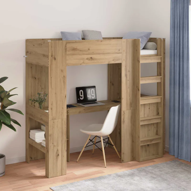 Dviaukštės lovos rėmas su stalu Amatininkų ąžuolas 75 x 190 cm