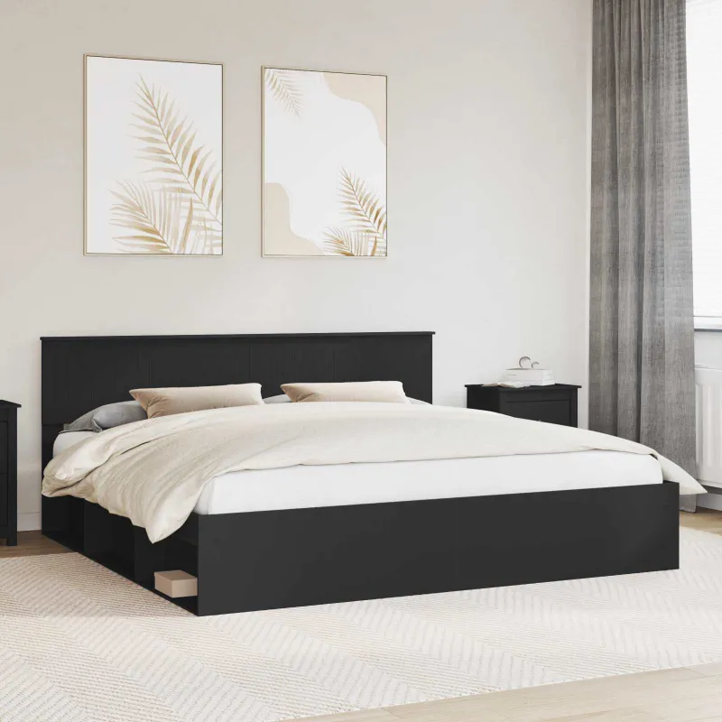 Lovos rėmas Juoda 200 x 200 cm Kietos pušies mediena