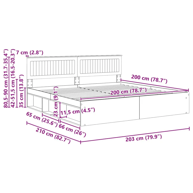Lovos rėmas Sonoma 200 x 200 cm Kietos pušies mediena