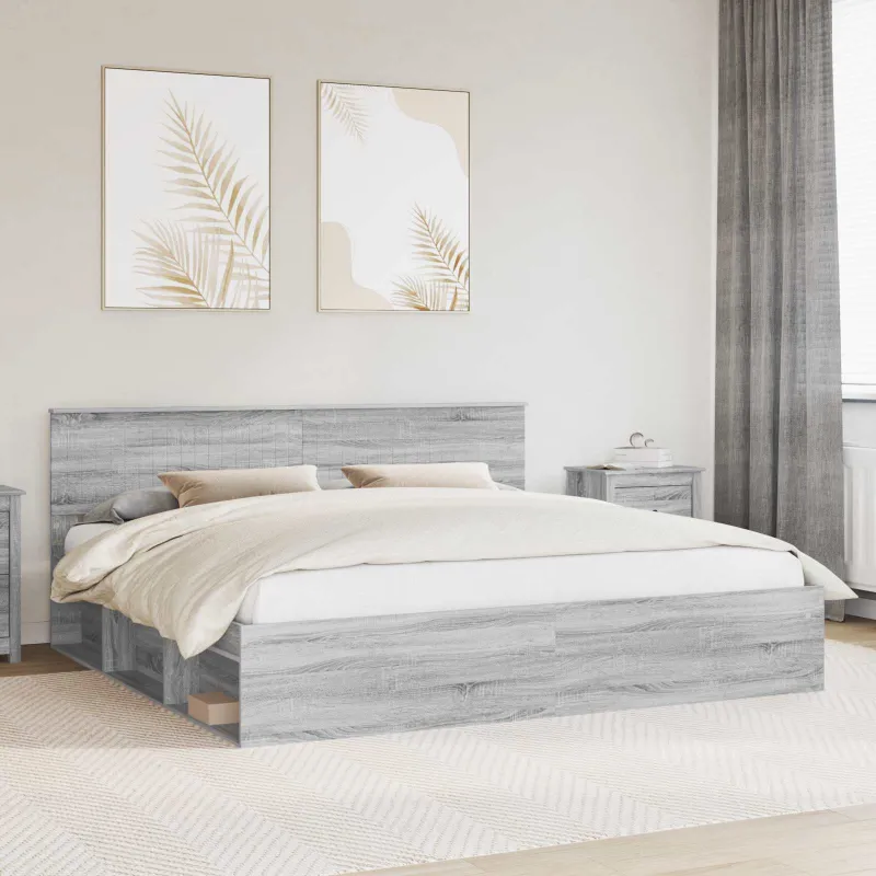 Lovos rėmas Pilkas Sonoma 200 x 200 cm Kietos pušies mediena