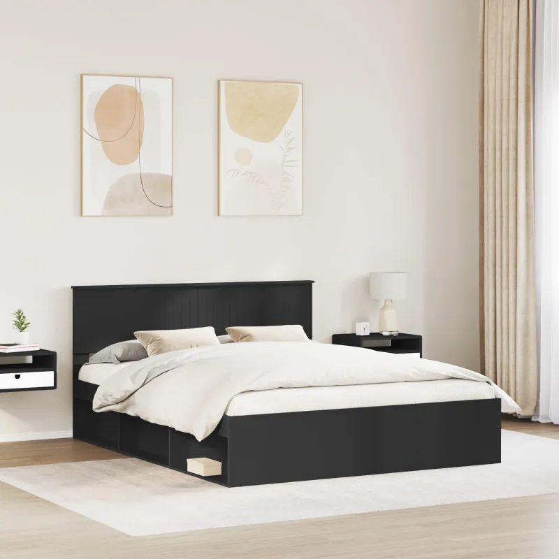 Lovos rėmas Juoda 160 x 200 cm Kietos pušies mediena