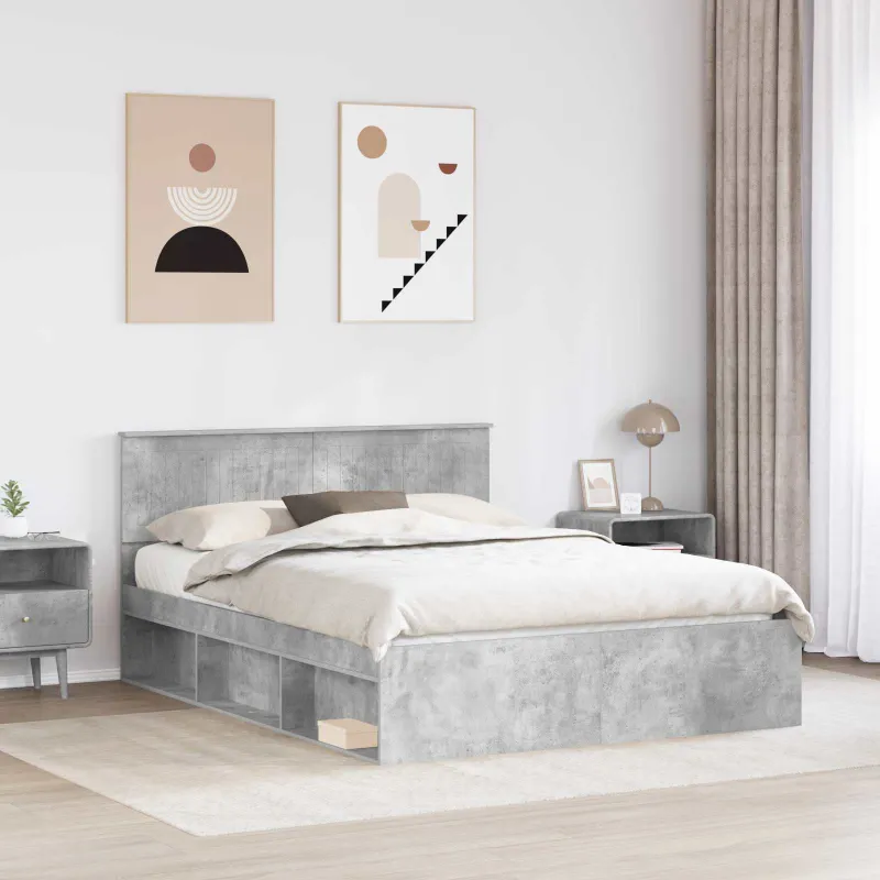 Lovos rėmas Betono pilka 150 x 200 cm Kietos pušies mediena