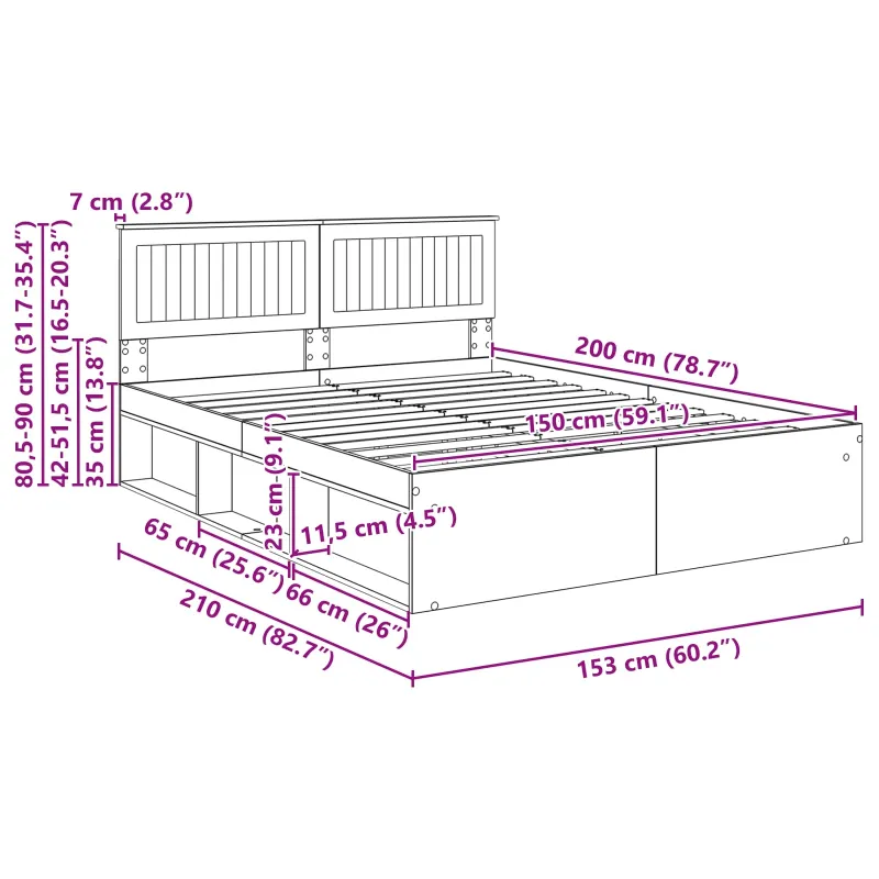 Lovos rėmas Betono pilka 150 x 200 cm Kietos pušies mediena