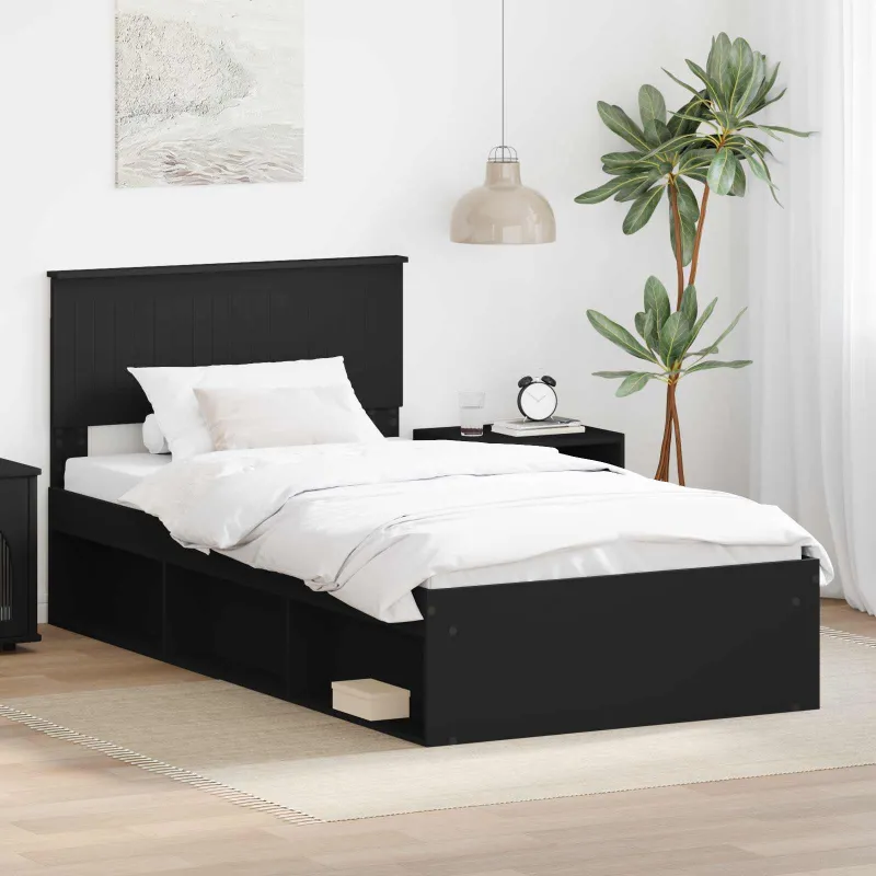 Lovos rėmas Juoda 100 x 200 cm Kietos pušies mediena