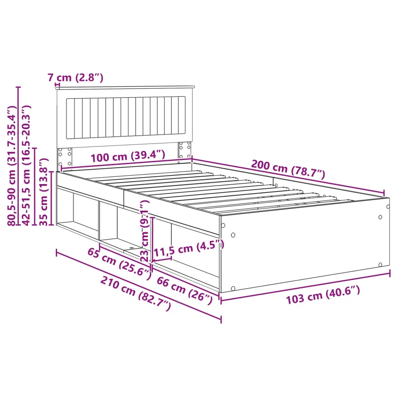 Lovos rėmas Rūkyta ąžuolas 100 x 200 cm Kietos pušies mediena