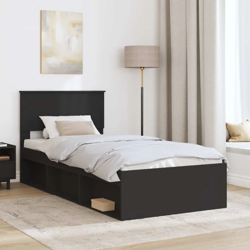 Lovos rėmas Juoda 90 x 190 cm Kietos pušies mediena