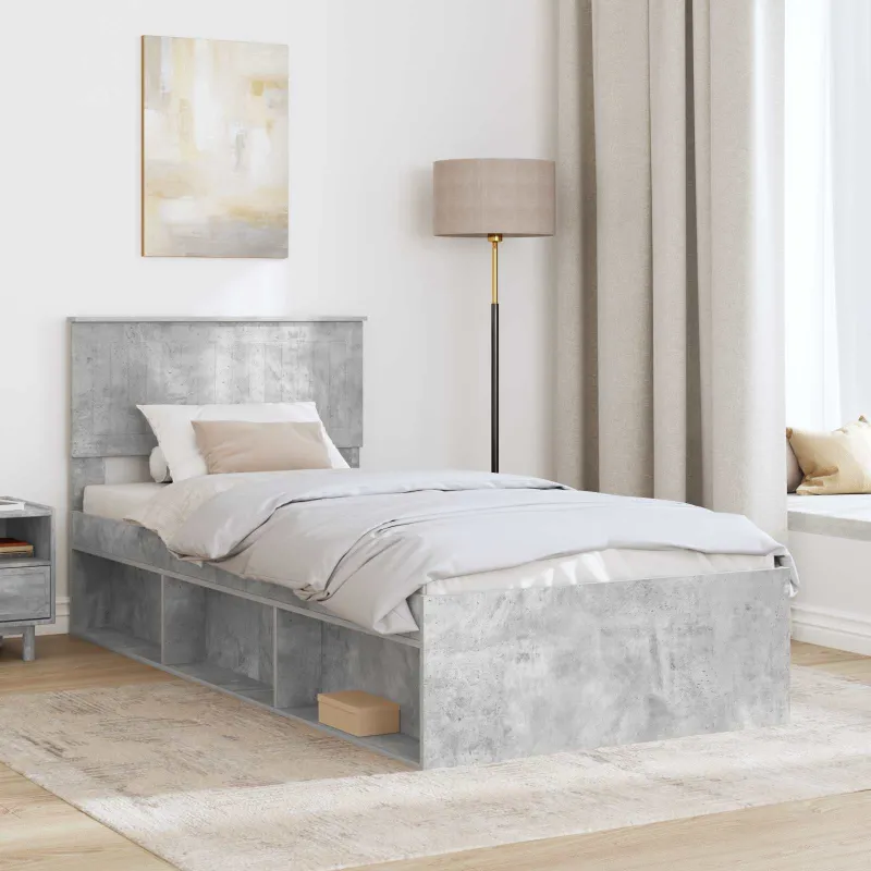 Lovos rėmas Betono pilka 90 x 190 cm Kietos pušies mediena