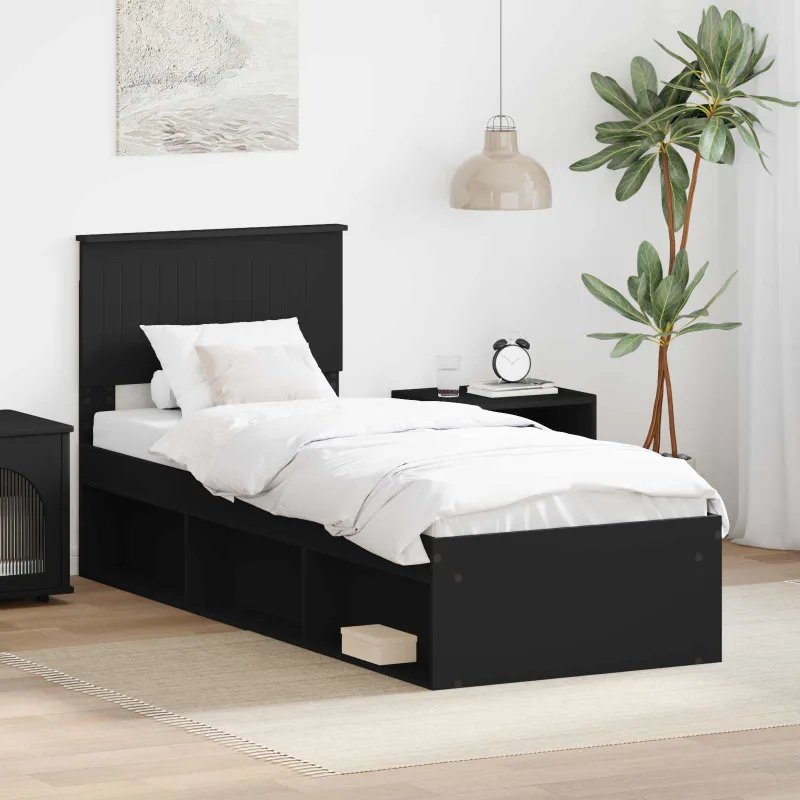 Lovos rėmas Juoda 75 x 190 cm Kietos pušies mediena