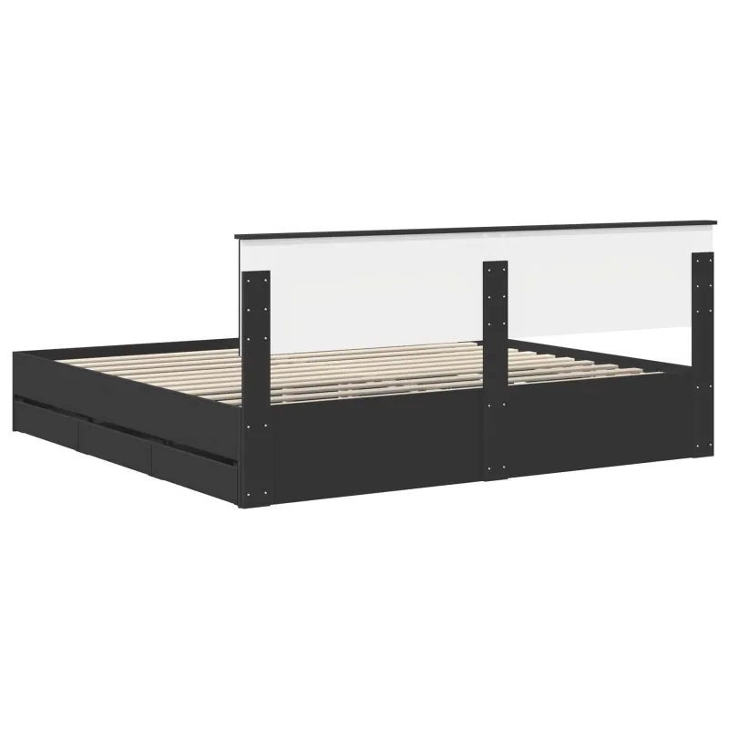 Lovos rėmas su stalčių Juoda 200 x 200 cm Inžinerinė mediena