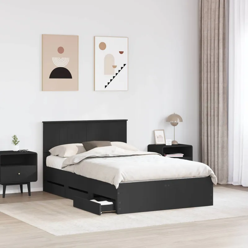 Lovos rėmas su stalčių Juoda 120 x 190 cm Inžinerinė mediena