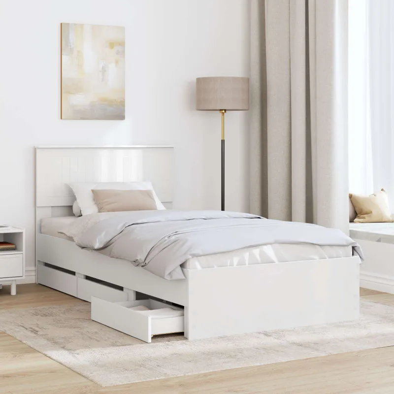 Lovos rėmas su stalčių Balta 100 x 200 cm Inžinerinė mediena