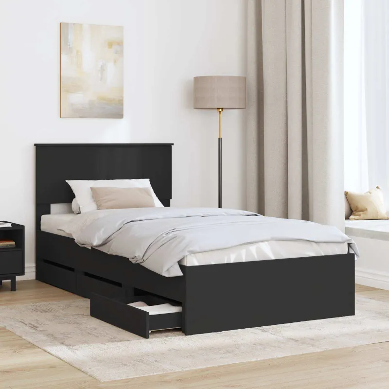 Lovos rėmas su stalčių Juoda 100 x 200 cm Inžinerinė mediena