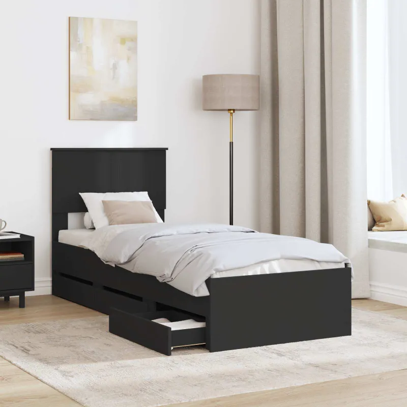 Lovos rėmas su stalčių Juoda 75 x 190 cm Inžinerinė mediena